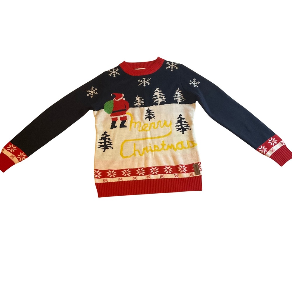 Tipsy Elves Ugly Christmas Sweater Santa Trees Merry Christmas Size S‎